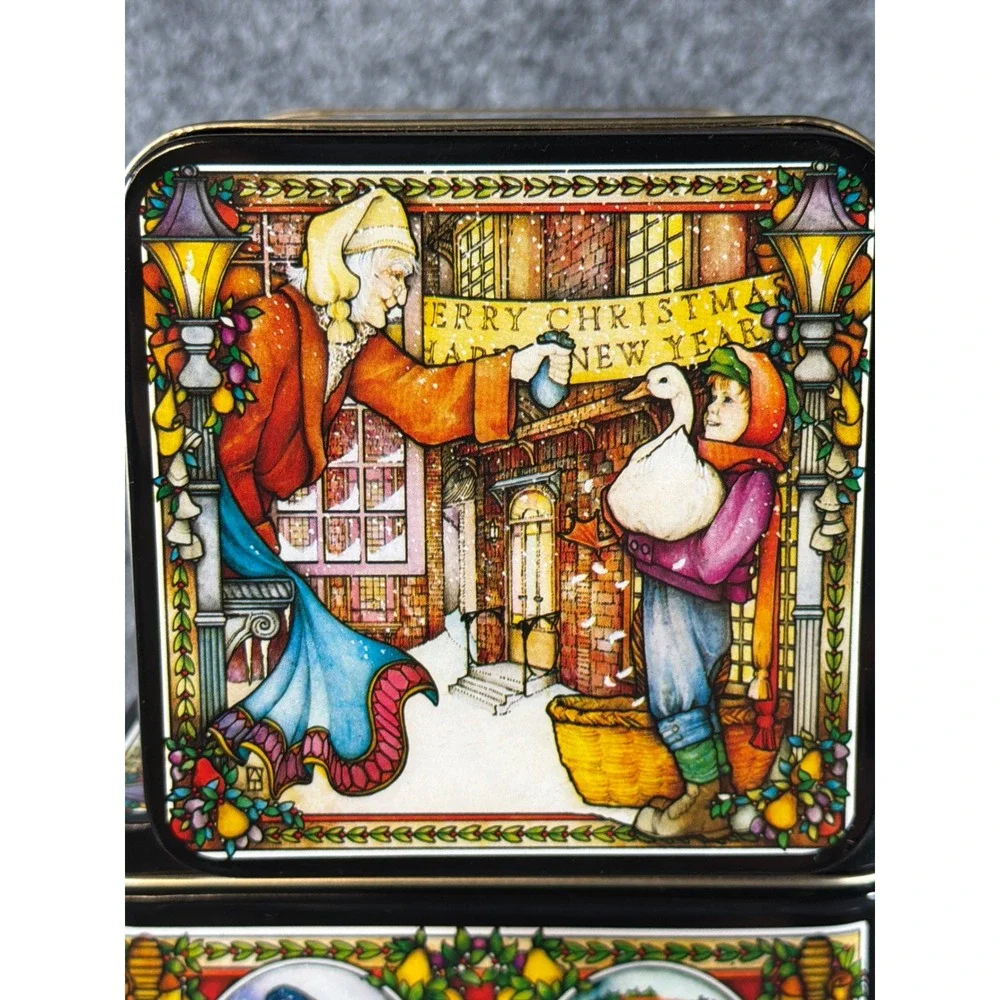 Vintage 1987 Enesco A Christmas Carol Stacking Nesting Tins Set of 3 Scrooge